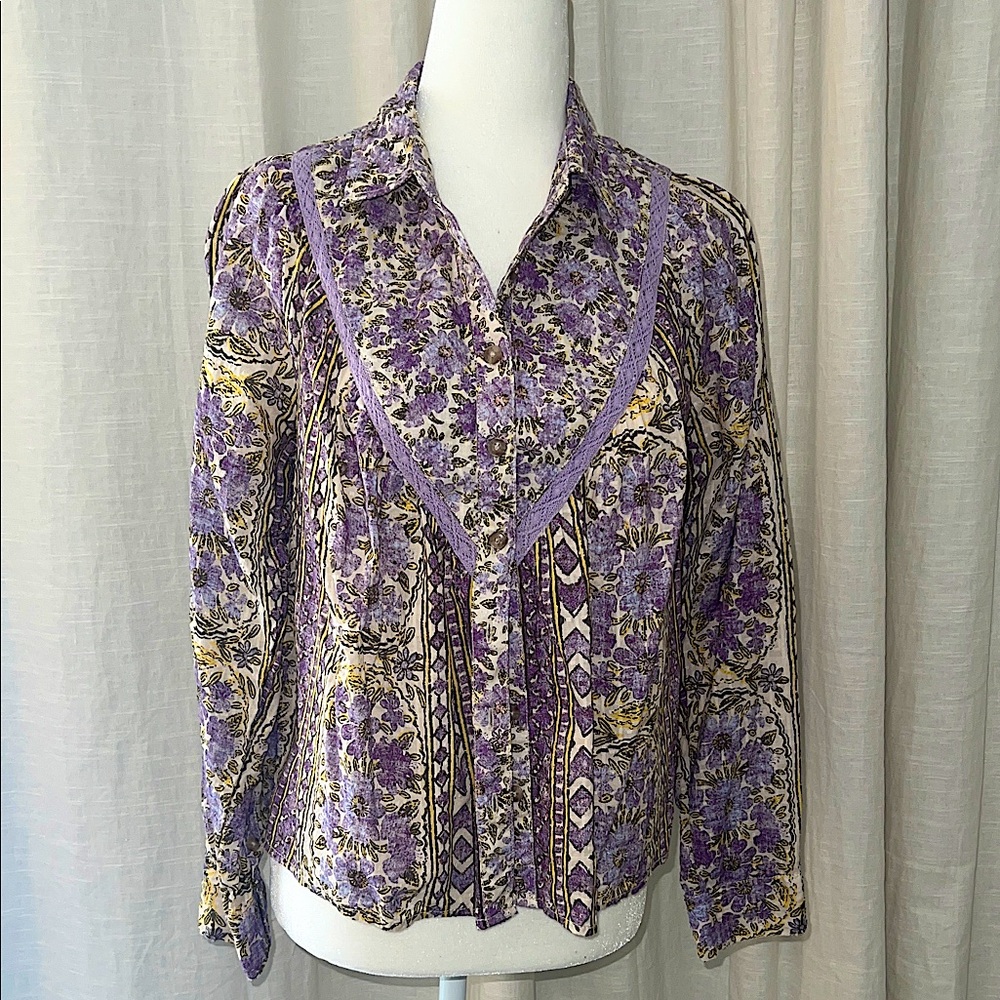 Pilcro Purple and Yellow Floral Blouse